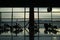 Waiting room and the silhouette of the Beijing International Airport