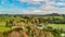 Waitomo countryside and hills in spring season, aerial view of New Zealand