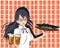 The waitress is a beautiful girl and panic expression carrying  plates of food. The girl pours cola beers. Cafeteria or cafe. Cust