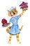 Waitress cat with two cakes