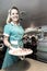 Waitress delivers breakfast at Peggy Sue\'s Americana Route 66 inspired diner in Yermo, California about eight miles outside of Bar