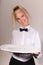 Waitress Holding Blank Plate