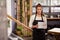 Waitress holding boxes with her hands