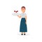 Waitress of hotel restaurant. Young girl holding tray with glasses of wine. Colorful flat vector design