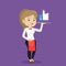 Waitress with like button vector illustration.