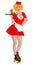 Waitress with plate on roller skates. Red dress. Diner waitress. Vector image