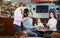 Waitress serving family of three