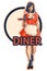 Waitress with a tray on roller skates, vector art. Waitress from a diner. Short skirt.