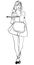 Waitress with a tray on roller skates, vector line art. Waitress from a diner. Short skirt.