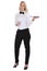 Waitress waiter female blond young woman serving with tray restaurant job full body isolated