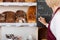 Waitress Writing Menu On Blackboard In Bakery