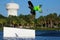 Wake Boarder Jumps over Ramp