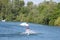 Wake-boarders and water sky at Cergy water amusement park, France