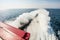 Wake of the catamaran ferry Fjord Cat crossing the Skagerrak sea from Kristiansand, Norway to Hirtshals, Denmark