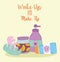 Wake up and makeup body lotion cream skin care cosmetics product fashion beauty