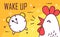 Wake up poster with alarm and rooster. Thin line flat design. Vector good morning background
