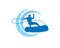 Wakeboarding extreme water sports logo with circular sea wave