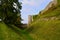 Wal and moat of Carisbrooke Castle in Newport, Isle of Wight, England