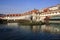 Waldstein palace garden and building of the Senate of Czech Republic in Prague. A pond with The Hercules.