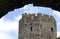 Wales, Caernarfon. View from the gate of the historic castle into the Royal town to the Well Tower.