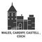 Wales, Cardiff, Castell , Coch travel landmark vector illustration
