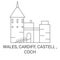 Wales, Cardiff, Castell , Coch travel landmark vector illustration