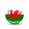Wales country flag in sphere with white shadow