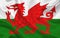 Wales country flag on wavy silk fabric background panorama