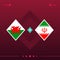 Wales, iran world football 2022 match versus on red background. vector illustration