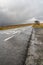 Wales road in open country. Exo triangle, the A543 road north of Pentrefoelas