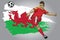 Wales soccer player with flag as a background