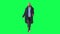 Walk along with the bald American male front view on the green screen