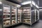 walk-in freezer with shelves full of various meat products, ready to be sold