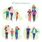 Walk in fresh air. Vector stylized illustration of active young family. Healthy lifestyle.People in the park vector flat illustrat