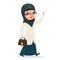 Walk Home Treatment Female Girl Cute Arab Doctor with Case Greets Hand Character Isolated Icon Medic Retro Cartoon
