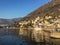 Walk on the lake Como and its colorful shores. Beautiful landscape. Italy. December 24, 2017