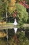 Walk in the park in the fall. reflection in water. Bride