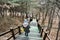 Walk path and beautiful Korea nature at hill top during winter season for travel concept