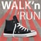 Walk and run concept modern art sneakers. Youth sneakers poster for Your business project. Vector Illustration