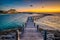 Walk on water over a wooden bridge linking small islands in Onna Son, Okinawa, Japan