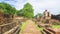 The walk way in Ancient and ruined architecture at Thai temple