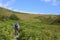 Walker footpath through bracken Mousthwaite Comb