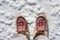 Walker view of shoes step on Uyuni Salt flat