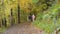 Walkers in Glenarm Forest Co Antrim Northern Ireland Autumn at sunset Golden hour