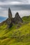 Walkers and hikers on the dramatic mountains of the Trotternish Ridge and Storr on the Isle of Skye, Scotland