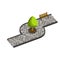 Walking alley in the park with a bench and a tree.Vector isometric and 3D view.