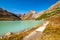 Walking along Lake Rifflsee in the Pitztal Valley Tyrol, Austria