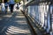 Walking along the sidewalk in Borjomi, Georgia.