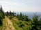 Walking along the skyline trail on Cape Breton Island, Nova Scotia, with the vast Atlantic Ocean behind