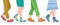 Walking boots. People walking in modern shoes, man and woman feet in stylish footwear vector illustration